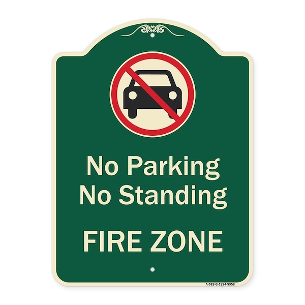 Designer Series-No Parking Or Standing Fire Zone With Graphic, 24" x 18", G-1824-9958